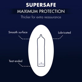 MATES SuperSafe Condoms Pack of 14 Extra Thickness for a Maximum Protection, Condoms for Men, Regular Size, Strong, Smooth, Straight Shape, Lubricated, 52mm Wide