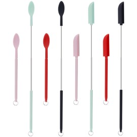 8Pcs Mini Silicone Telescopic Spatula and Scooping Spoon Set Tiny Jar Spatula Adjustable Small Spatulas Reusable Handle Scraper for Kitchen Cosmetic, 4 Colors