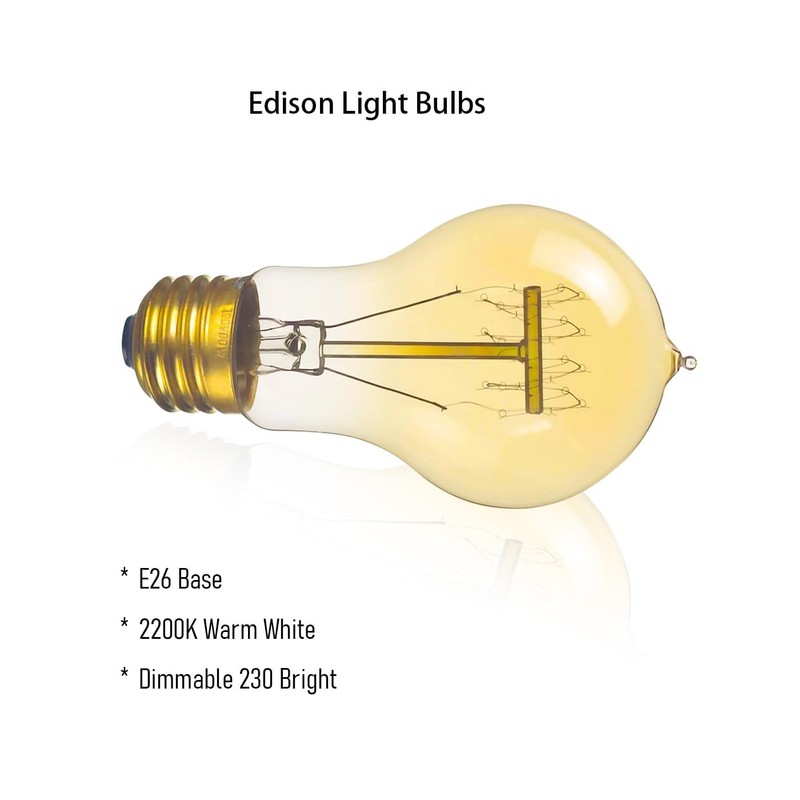 Visther A60 Edison Bulbs 60 Watt Incandescent Light Bulbs Dimmable,