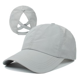 UTTPLL Ponytail-Baseball-Adjustable-Ponycap-Trucker Hats Women Summer Mesh Sports Criss Cross Caps Sun Protection Unconstructed Dad Hat Light Grey