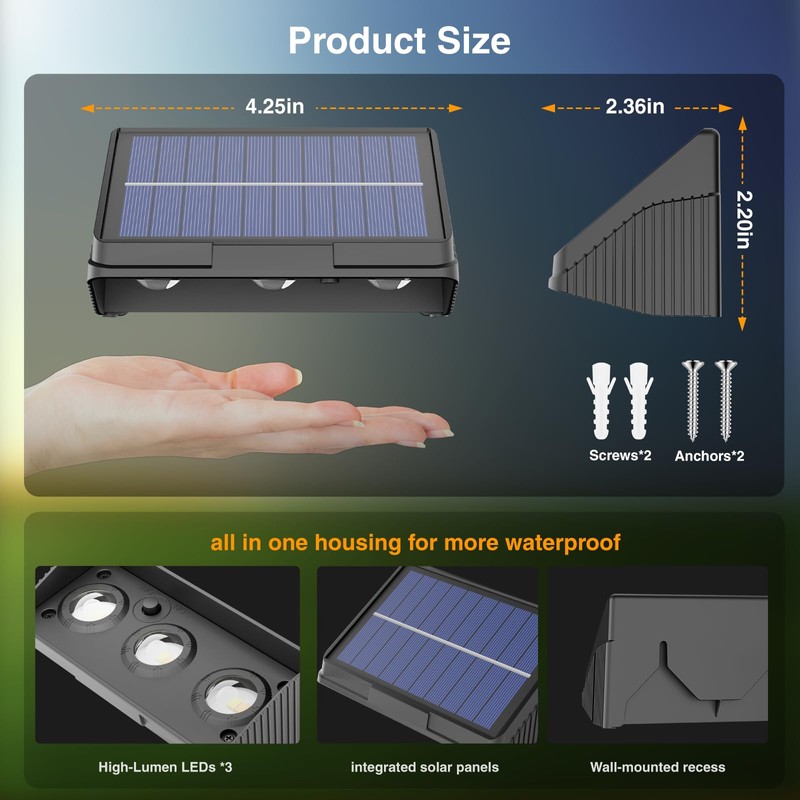 Onforu 8Pack Fence Lights Solar Powered,Solar Lights Outdoor,3 Modes (Warm/Neutral/Cool