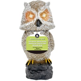 Ugold Solar Powered Owl with Motion Detection, Silent Mode, Flashing Eyes, Rotatable Head and Realistic Hoots, Plastic Owl Decoration for Home, Garden, Patio and Fence