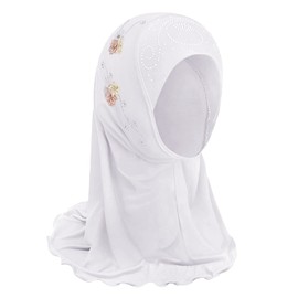 TINAYAUE Hijab Islamic Full Cover Turban Head 1 Piece Floral Arab Scarf Amira Hijab Head Wear Long Scarf for Children Girl 2-6 Years Olds