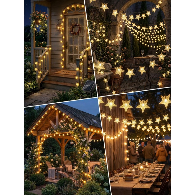 Serpouliom Star String Lights, 23FT 50LED 8 Modes Solar Powered