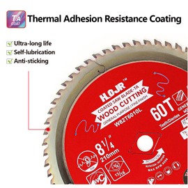 HOJR 6-1/2" to 12" TCT, 8-1/4" 60-Tooth Circular Saw Blade, Finishing/General Purpose Wood Cutting Blade, Arbor: 5/8", Special Anti-Stick Coating on Cutting Tip - TA, 8-1/4" 60T TA