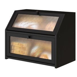 Vriccc Large Bread Box, Bamboo Wood Bread Box for Kitchen Counter, Double-layer Bread Storage Bin, Acrylic glass with Diamond Patterns (Black)