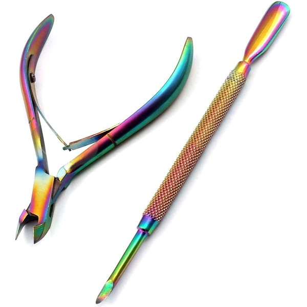 OdontoMed2011 Multi Titanium Rainbow Cuticle Nippers and Cuticle Pusher Manicure
