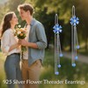 Blue Flower Threader Earrings Sterling Silver Long Tassel Drop Dangle