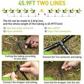 HIRALIY 45.9 FT. Automatic Self Watering Drip Irrigation System Kit 3/4" HRDG14