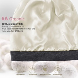 Hat Hut 100% Mulberry Silk Lined Sleep Cap Pure Silk Bonnet for Curly Hair Wrap Bonnet for Sleeping Slouchy Beanie for Men Women (AU, Alpha, One Size, Grey)