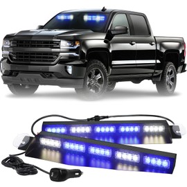 XRIDONSEN Blue White Emergency Visor Lights Warning Flashing Interior Windshield Strobe Lights Bar for Police Firefighter Vehicles Trucks w/Take Down, Deck Split Mount (34 inch, 40 LED)