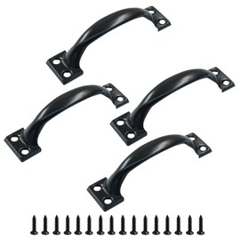 Dijedev 4Pcs 4" Metal Gate Pull Handles, Black Bow Gate Handle, Screen Door Pull, Vintage barn Door Handles, Curved Cupboard Handles for Furniture, Cabinets, Kitchen Drawer, Dresser, Gate