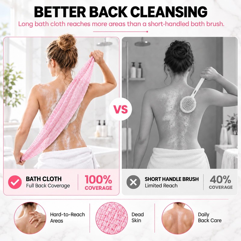 Japanese Exfoliating Towel, Extra Long Back Scrubber for Men Women