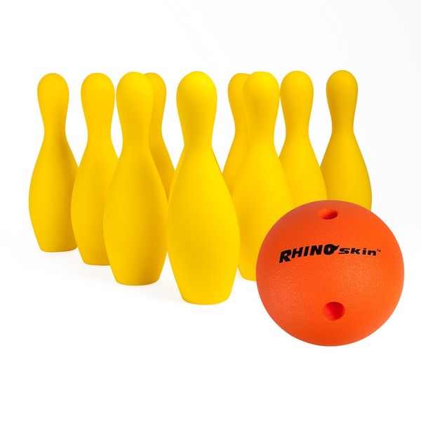 Champion Sports Foam Bowling Set: Rhino Skin Ball & Pins for Training & Kids Games