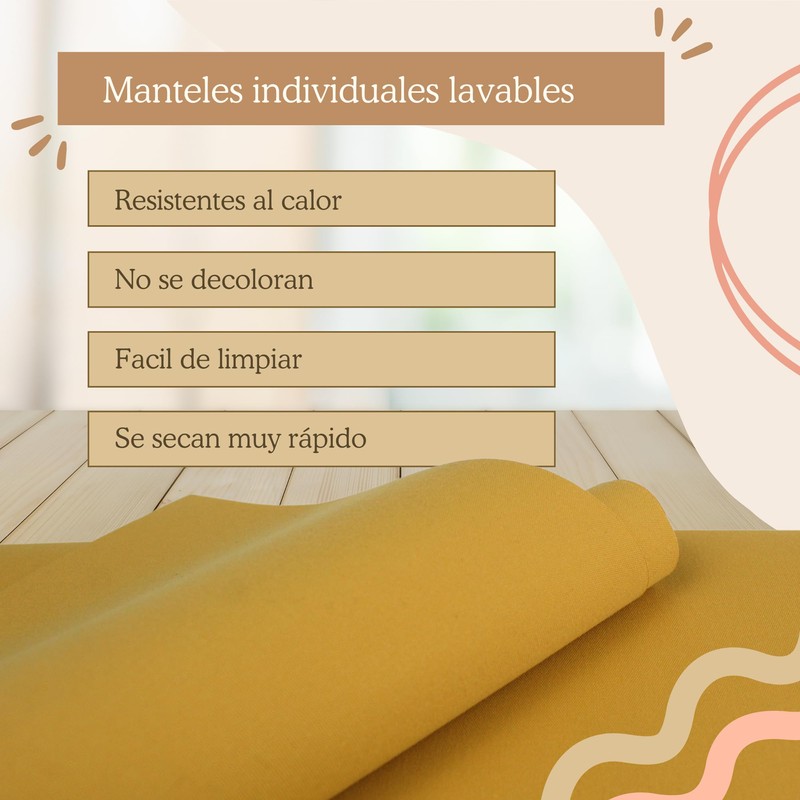 Mondiroso. Washable Placemats, Set of 6, Non-Slip Placemats for Dining