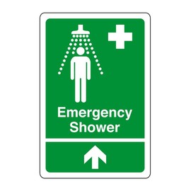 Emergency shower arrow up - safety sign, health & safety signage, workplace safety,- 3mm Aluminum Dibond for indoor/outdoor usage (300mm x 200mm) 7m Viewing Distance.