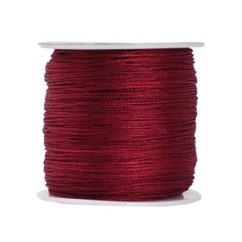 Mandala Crafts Nylon Satin Cord - 0.8mm Nylon Cord for Jewelry Making - 0.8mm Cord Nylon String for Bracelets Making - 109 Yds Maroon Strings Rattail Chinese Knotting Cord