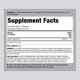 Piping Rock Acetyl L-Carnitine Powder | 300g | ALCAR HCL Supplement | by Piping Rock