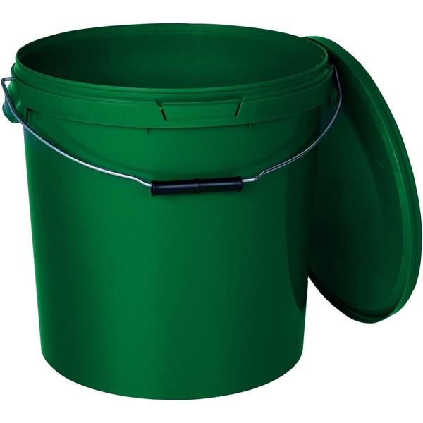 BenBow Bucket with Lid, 20 Litres, Green, 5 x 20 Litres, Food-Safe, Stable, Airtight, Leak-Proof, Plastic Storage Container with Metal Handle, Empty