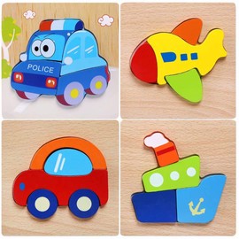 Afufu Wooden Puzzle, Wooden Toys from 1 2 3 Years, 4-Piece Puzzle Wooden Montessori Toy for Baby, Animal Wooden Puzzle Learning Toy for Toddlers and Children