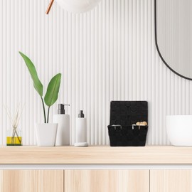 Relaxdays 2 x Storage Basket with Lid, Wicker Look, Bathroom Organiser, H x W x D: 10.5 x 19.5 x 14.5 cm, Plastic, Black