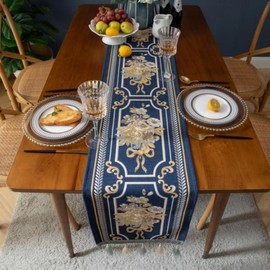 Home Interior Kitchen Table Runner with Tassels European Navy/33x300 2ea