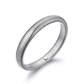 Stainless Steel Stretch Bangle Bracelets for Women, 10mm Wide Band Bracelet, Silver Wristband Cuff Bracelets