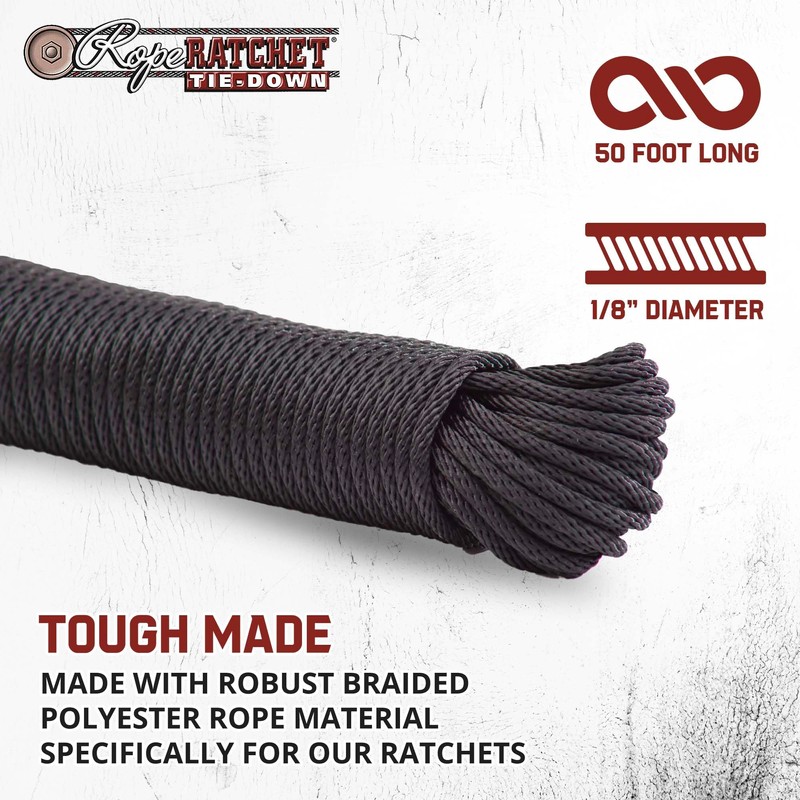 Rope Ratchet 1/8" 50 ft Braided Polyester Utility Cord, Weather