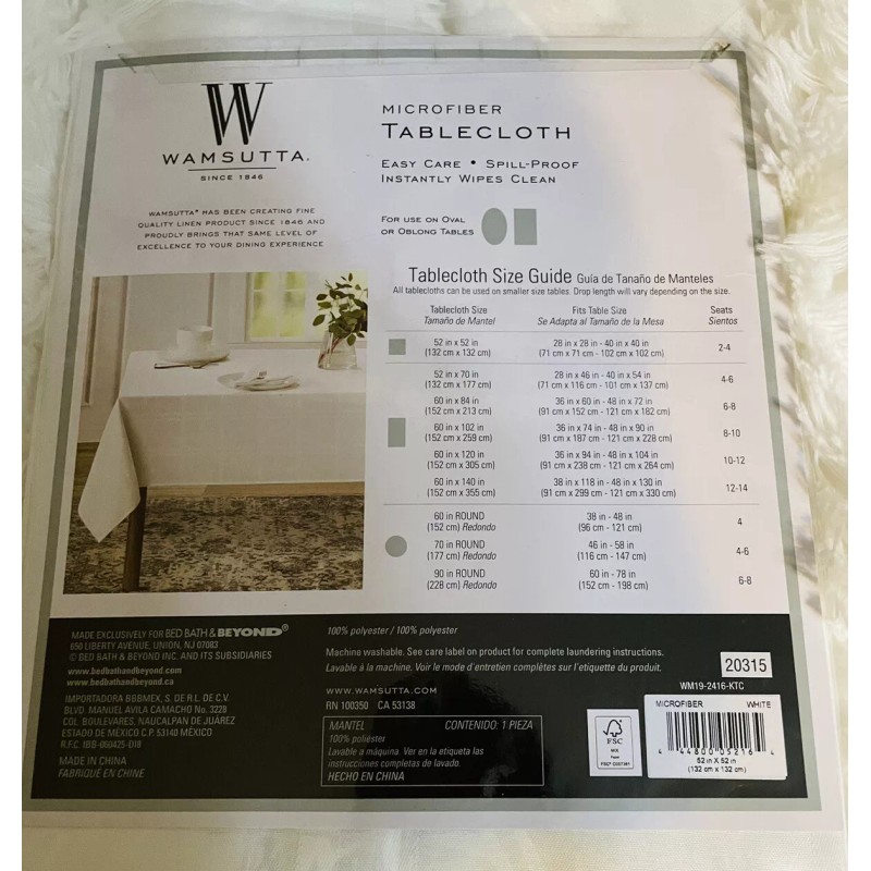 Wamsutta Spill-Proof 52-Inch x 52” Tablecloth White