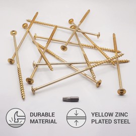 (Pack of 6 pcs) Galvanized Steel 6.0 x 180 mm Yellow Wood Screws, Torx Head, Wafer Head, Timber Screws, Partially Threaded (6, 6.0 x 180 mm)