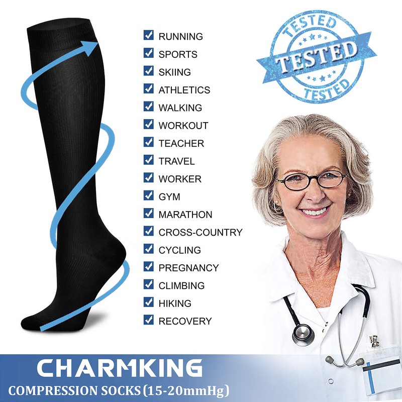 CHARMKING Compression Socks for Women & Men (8 Pairs) 15-20