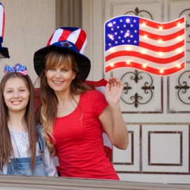 LAMPHOME 17.3'' Lighted Holographic American Flag Window Silhouette Decoration, 17 Inches, Red, White and Blue - Patriotic Decor