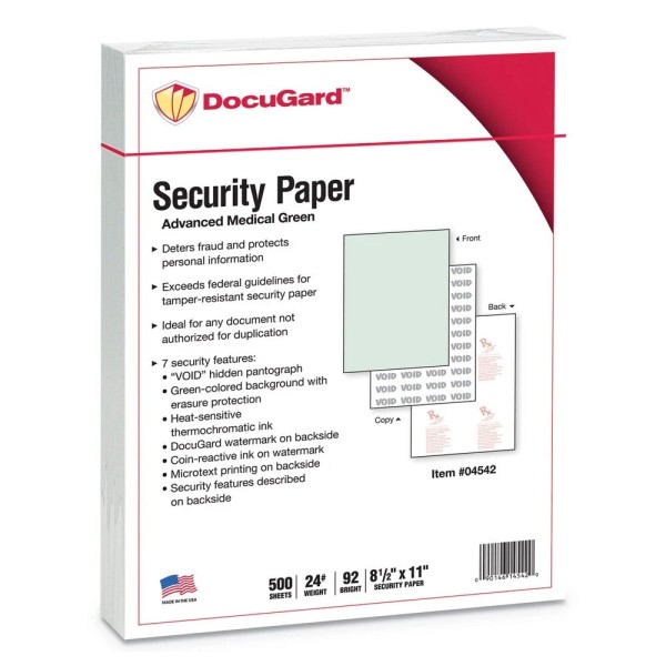 DocuGard 04542 8.5" x 11" Medical Security Papers - Green