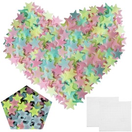 200PCS Glow in The Dark Stars Stickers, 3D Star Luminous Wall Decals for Ceiling, Multicolor Night Sky Decor, Plastic Fluorescent Noctilucent Star Wall Stickers for Wall Ceiling Bedroom Decorations