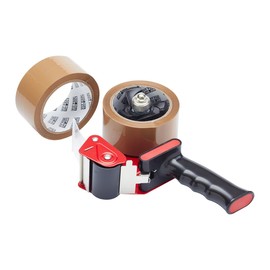 Fit For The Job Tape Gun and Tape Dispenser with 2 Rolls of Packaging Tape Brown - Ideal for Packing Tape, Fragile Tape - Heavy Duty Tape Dispenser for Efficient Sealing and Packing Needs