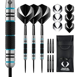 DESIGNA DARTS Marine | 80% Tungsten Barrel Steel Tip Dart Set with Flights, Stems and Case, 26 g, M3, Black/Blue (D0675)