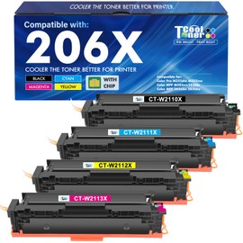 206X 206A Toner Cartridges 4 Pack High Yield M283cdw M255dw Compatible Replacement for HP 206X 206A M283fdw Color LaserJet Pro MFP M255nw M283 M255 Printer Ink (with Chip) (Black Cyan Yellow Magenta)