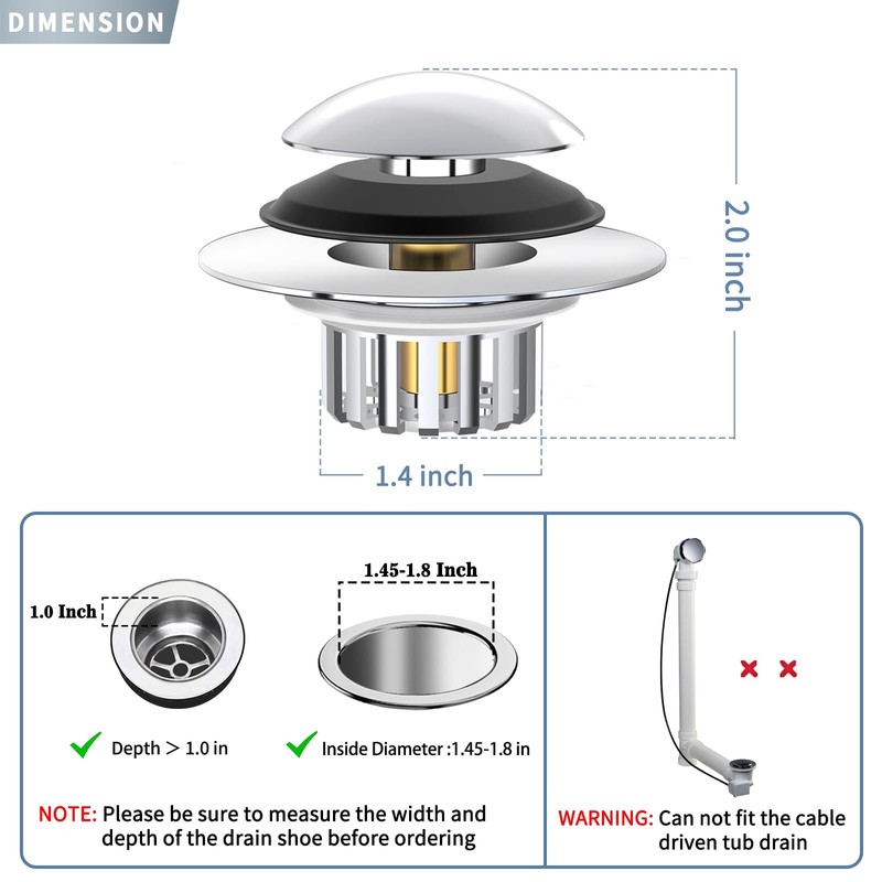Universal 3 in 1 Bathtub Drain Stopper Bathtub Drain Hair
