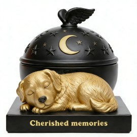 Golden Puppy Pet Ashes Urn with Star-Moon Design - "Cherished Memories" Resin Cremation Container for Dog Memorial KeepsakeColor: As picture, Size: One Size