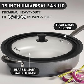 GDDGCUO 13-14-15 in Universal Pan Lid, Extra Large Silicone Pot Lid for Pots, Pans & Skillets, Replacement Frying Pan Lid with Heat Resistant Silicone Knob, Dishwasher Safe, Black