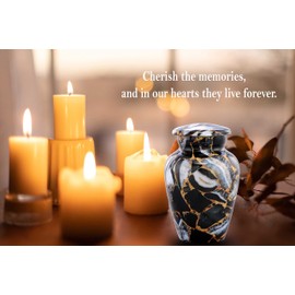 Small Keepsake Cremation Urns for Human Ashes - Marble Finish Metal Keepsake Urn - Mini Cremation Urn for Pet Ashes - Handcrafted Memorial Urn - Funeral Urns with Velvet Bag (Luxury Black)