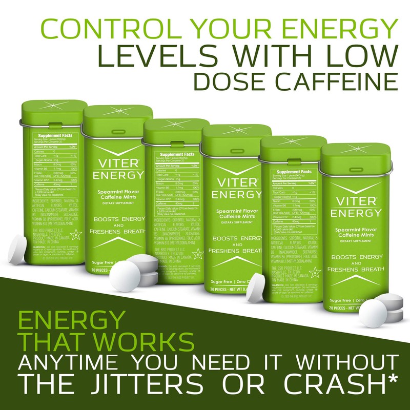 Viter Energy 40mg Caffeine Mints - Sugar Free, B Vitamins,