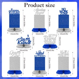 Frakron 8pcs Retirement Party Decorations Navy Blue Silver Retirement Honeycomb Centerpieces Photo Table Toppers Glitter Blue Retire Table Decorations for Men Women Happy Retire Party Supplies