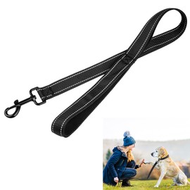 Short Dog Lead with Padded Handle, Short Lead Dog (74 cm Length, 2.5 cm Width) for Training Lead, Reflective Nylon Dog Recall Lead for Large, Medium and Small Dogs, Black