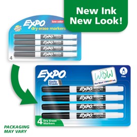 EXPO Low Odor Dry Erase Markers Fine Tip Black 4 Count