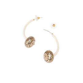 BeAbhika Half Hoop Earrings | Faux Pearl & Filigree Beads | Antique Finish | Lightweight Alloy | Post & Back Closure | Women’s Fashion Jewelry