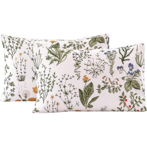 ECOCOTT Pillowcase 2 Pack Queen Size - Green Botanical Floral