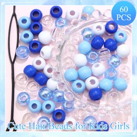 NAISKA 60Pcs Blue White Hair Beads for Kids Girls Colorful Clear Dreadlock Beads Cute Small Pony Beads for Hair Toddler Beaded Hair Clips Loc Beads Hair Jewelry for Women