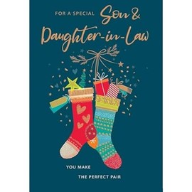 Piccadilly Greetings Modern Christmas Card, Couple Son & Daughter In Law, Stockings - 9 x 6 inches