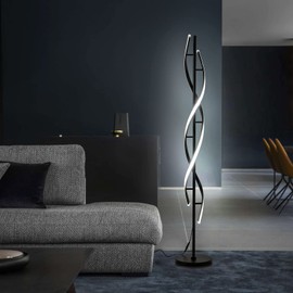 JTfany JTfany Spiral LED Floor Lamp for Bedroom,Modern Floor Lamp with Remote Control 60 Inch Dimmable Black Floor Lamp 48W Standing Lamp Timing 3 Color Temperature Corner Floor Lamps for Living Room